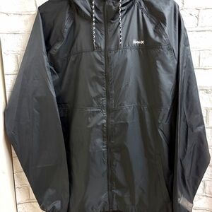 HURLEY Women's Lightweight Hooded Windbreaker Jacket, Size XL, Black